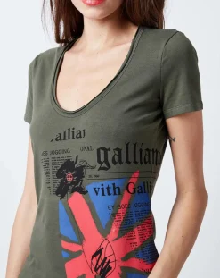 John Galliano T-Shirts|T-Shirt imprimé drapeau vert sapin