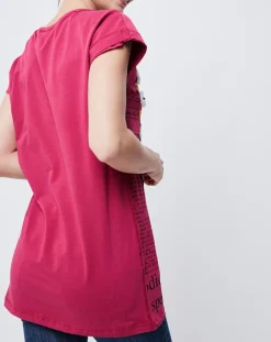 John Galliano T-Shirts|T-Shirt imprimé Gazette avec broderie et perle rose foncé/multicolore