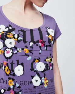 John Galliano T-Shirts|T-Shirt imprimé Gazette avec broderies et perles violet/multicolore