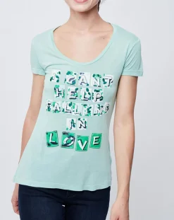 John Galliano T-Shirts|T-Shirt imprimé vert d'eau/vert/blanc