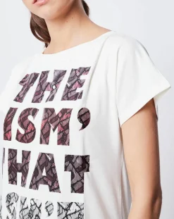 John Galliano T-Shirts|T-Shirt Long imprimé blanc cassé/noir/rose