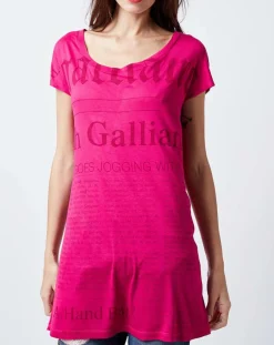 John Galliano T-Shirts|T-Shirt Long imprimé Gazette rose