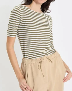 Marc O'Polo T-Shirts|T-Shirt manches courtes Rayé Flame blanc/kaki