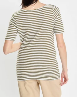 Marc O'Polo T-Shirts|T-Shirt manches courtes Rayé Flame blanc/kaki