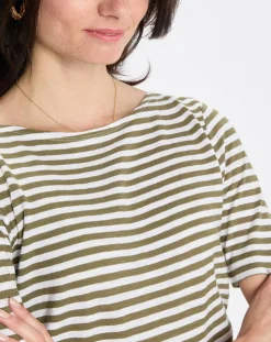 Marc O'Polo T-Shirts|T-Shirt manches courtes Rayé Flame blanc/kaki