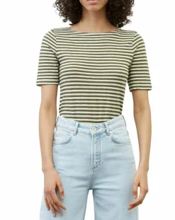 Marc O'Polo T-Shirts|T-Shirt manches courtes Rayé Flame blanc/kaki