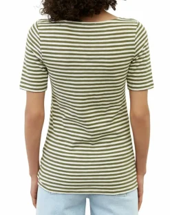 Marc O'Polo T-Shirts|T-Shirt manches courtes Rayé Flame blanc/kaki