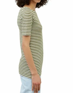 Marc O'Polo T-Shirts|T-Shirt manches courtes Rayé Flame blanc/kaki