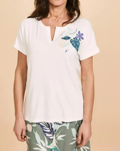 Devernois T-Shirts|T-Shirt Tilleul à broderies blanc cassé