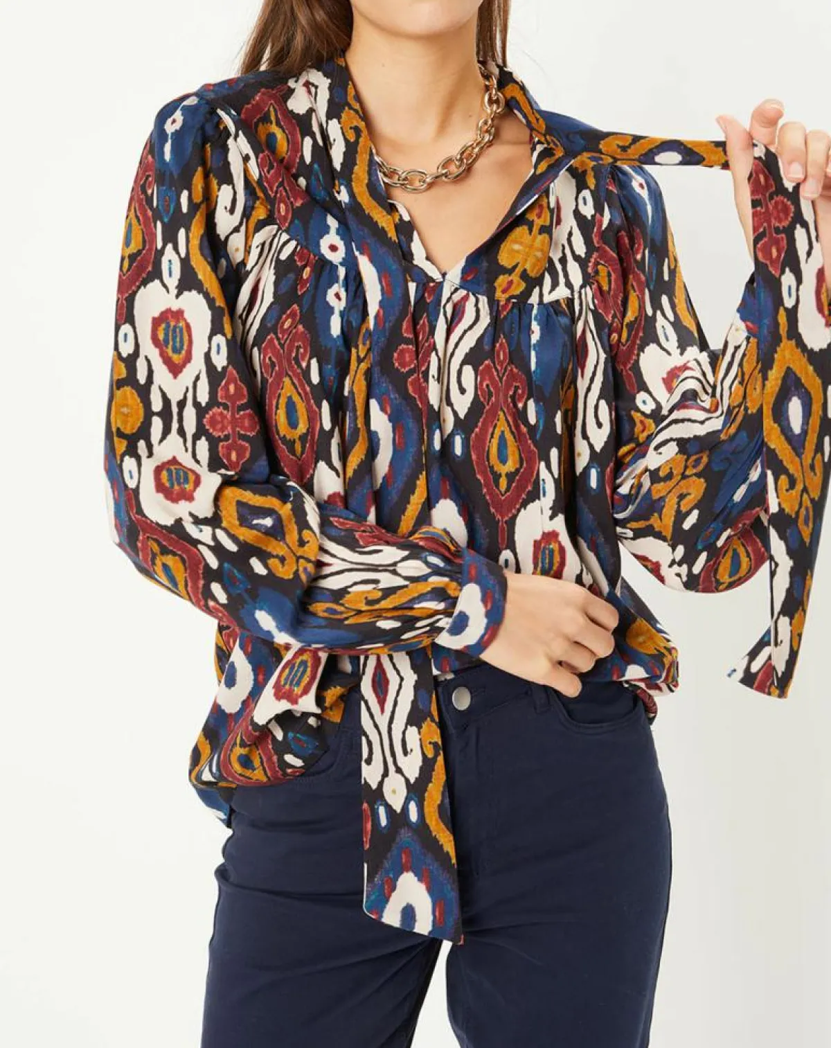 Stella Forest Tops Et Blouses|Tunique à col lavallière Héloïse à motifs carbone