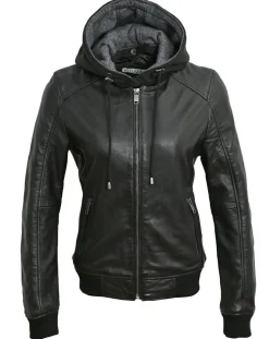 Blue Wellford Vestes, Blousons|Veste à capuche en Cuir Noa noire