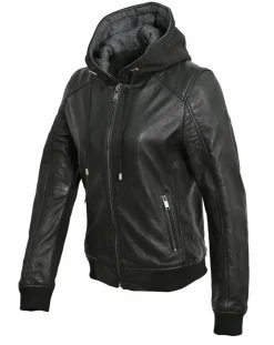 Blue Wellford Vestes, Blousons|Veste à capuche en Cuir Noa noire