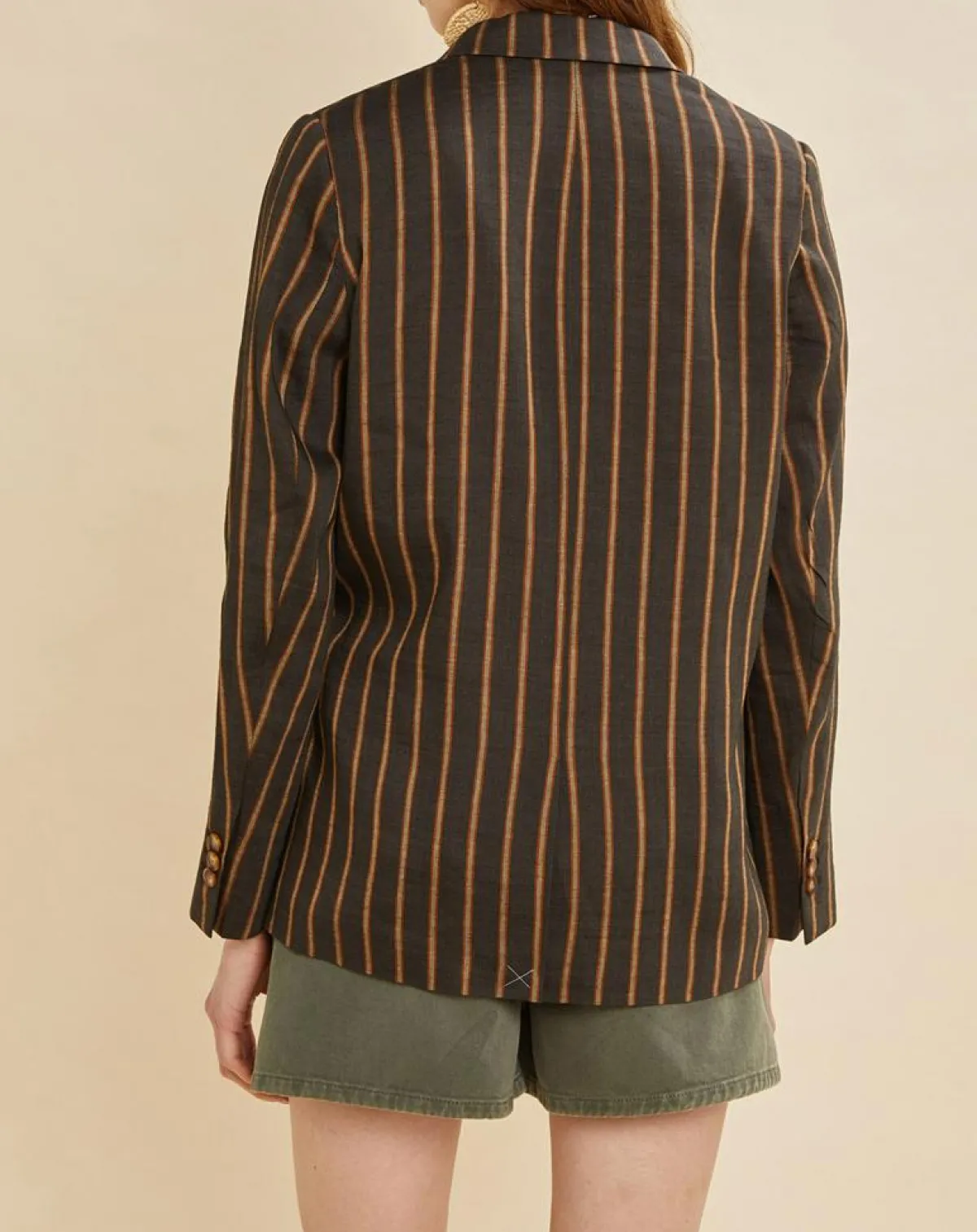 Chloé Stora Vestes, Blousons|Veste blazer en Lin mélangé Valeria rayée kaki