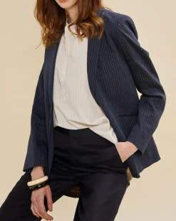 Chloé Stora Vestes, Blousons|Veste blazer en Lin mélangé Virgile bleue