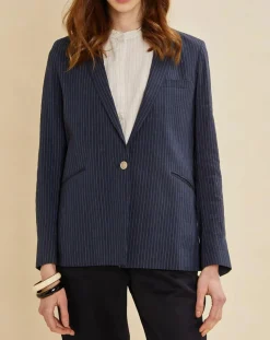 Chloé Stora Vestes, Blousons|Veste blazer en Lin mélangé Virgile bleue