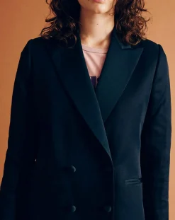 Chloé Stora Vestes, Blousons|Veste blazer en Lin mélangé Vanille bleu marine