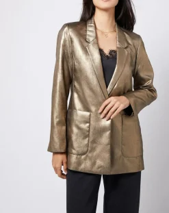 Esprit Vestes, Blousons|Veste blazer enduit métallisé coupe droite bronze