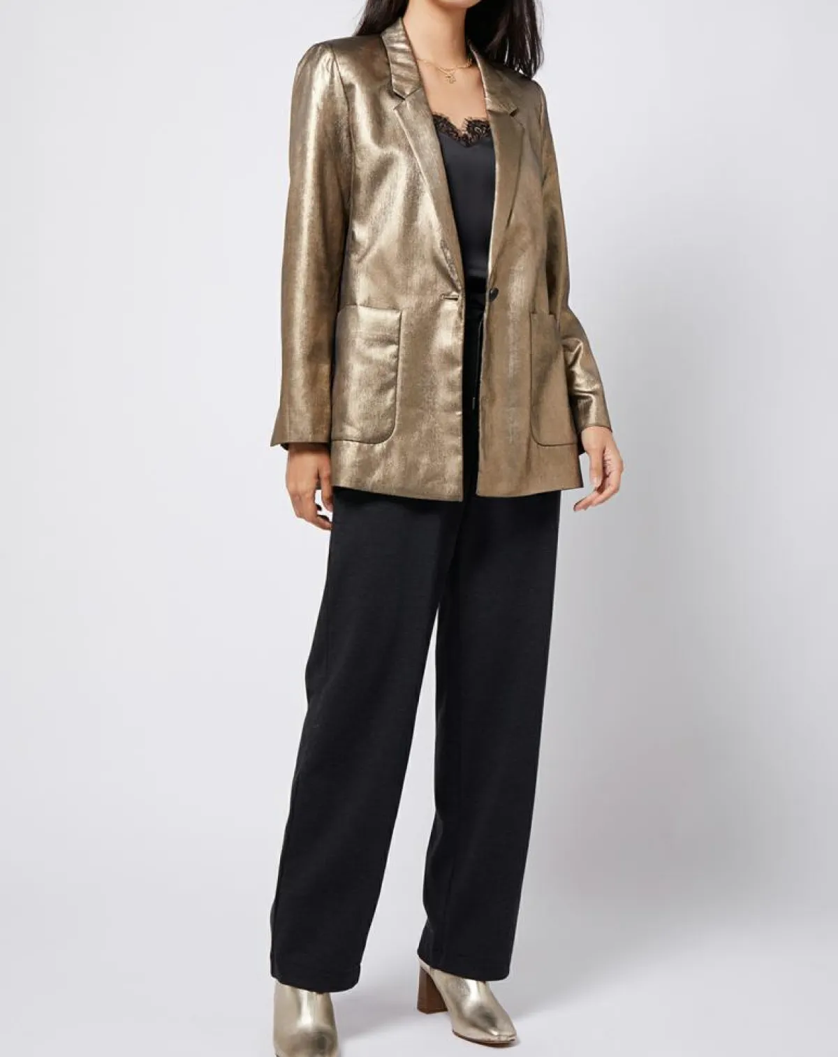 Esprit Vestes, Blousons|Veste blazer enduit métallisé coupe droite bronze