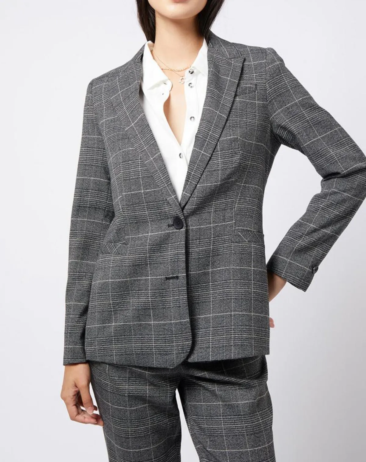 Esprit Vestes, Blousons|Veste blazer prince de galles lurex grise