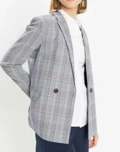 Galeries Lafayette Vestes, Blousons|Veste blazer Rune double boutonnage imprimé Pince de Galles gris/noir