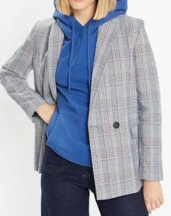 Galeries Lafayette Vestes, Blousons|Veste blazer Rune double boutonnage imprimé Pince de Galles gris/noir