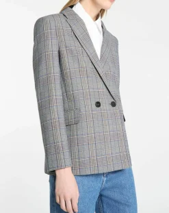 Galeries Lafayette Vestes, Blousons|Veste blazer Rune double boutonnage imprimé Pince de Galles gris/noir