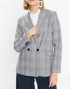 Galeries Lafayette Vestes, Blousons|Veste blazer Rune double boutonnage imprimé Pince de Galles gris/noir