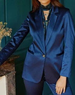 Lauren Vidal Vestes, Blousons|Veste de costume en Satin Moon nuit