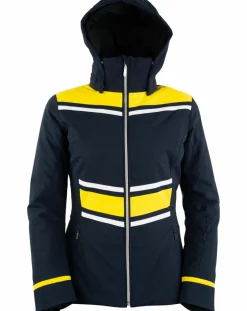 Duvillard Manteaux|Veste de ski Caron bleu marine/jaune
