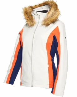 Duvillard Manteaux|Veste de ski Sella fausse fourrure écru/orange