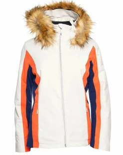 Duvillard Manteaux|Veste de ski Sella fausse fourrure écru/orange