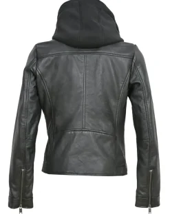 Chyston Vestes, Blousons|Veste en Cuir à capuche Cloelia noire