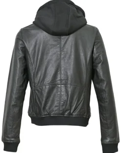 Chyston Vestes, Blousons|Veste en Cuir à capuche Cornelia noire