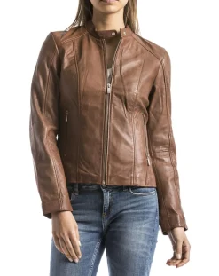 Blue Wellford Vestes, Blousons|Veste en Cuir Alazeia cognac