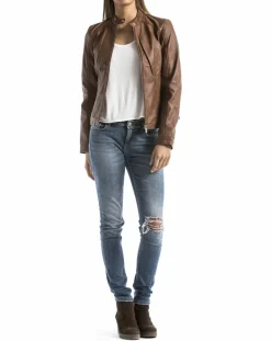 Blue Wellford Vestes, Blousons|Veste en Cuir Alazeia cognac