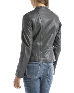 Blue Wellford Vestes, Blousons|Veste en Cuir Alazeia gris foncé