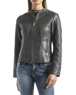 Blue Wellford Vestes, Blousons|Veste en Cuir Alazeia gris foncé