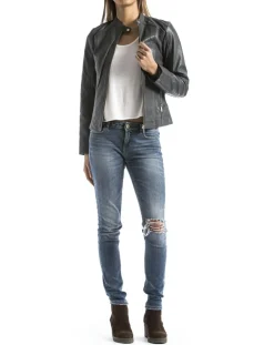 Blue Wellford Vestes, Blousons|Veste en Cuir Alazeia gris foncé