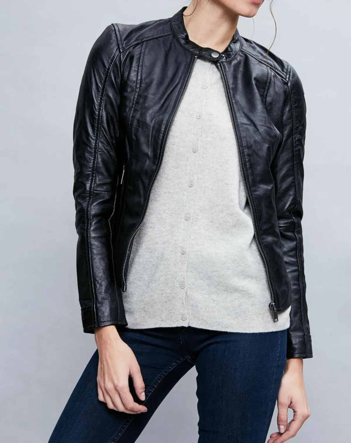 Chyston Vestes, Blousons|Veste en Cuir Angelina noire