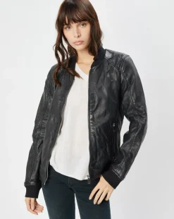 Blue Wellford Vestes, Blousons|Veste en Cuir Benoue noire