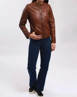 Blue Wellford Vestes, Blousons|Veste en Cuir Betty cognac