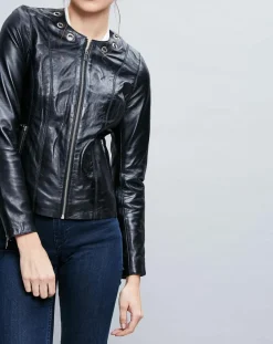 Chyston Vestes, Blousons|Veste en Cuir Cécile noire