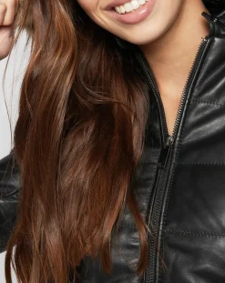 Blue Wellford Vestes, Blousons|Veste en Cuir Christelle fausse fourrure noire