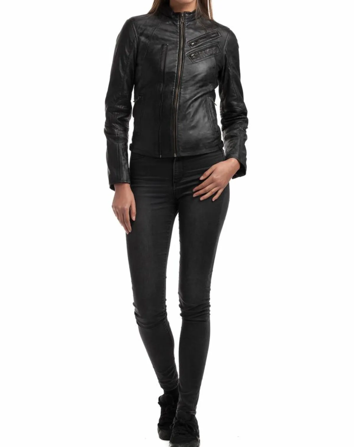 Chyston Vestes, Blousons|Veste en Cuir d'Agneau Samantha noire