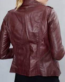 Chyston Vestes, Blousons|Veste en Cuir Hortence bordeaux