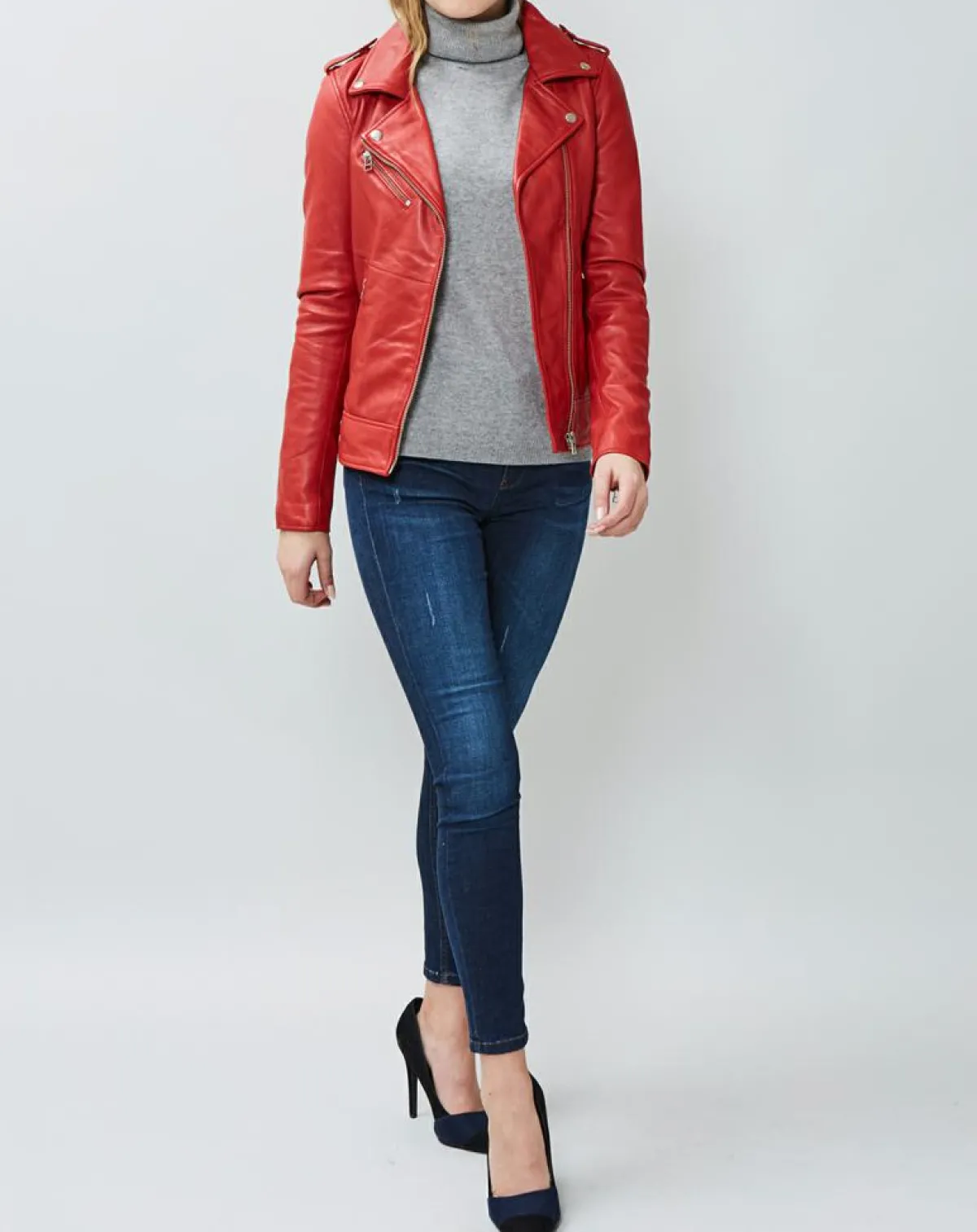 Chyston Vestes, Blousons|Veste en Cuir Hortence rouge
