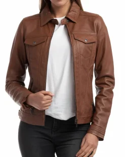 Chyston Vestes, Blousons|Veste en Cuir Idaline cognac