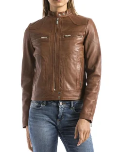 Blue Wellford Vestes, Blousons|Veste en Cuir Madeira cognac