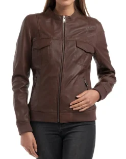 Chyston Vestes, Blousons|Veste en Cuir Oliv marron