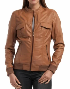 Chyston Vestes, Blousons|Veste en Cuir Olive cognac